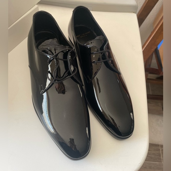 Authentic YSL Saint Laurent Patent leather Derby Dress shoes size 37 - Picture 2 of 13
